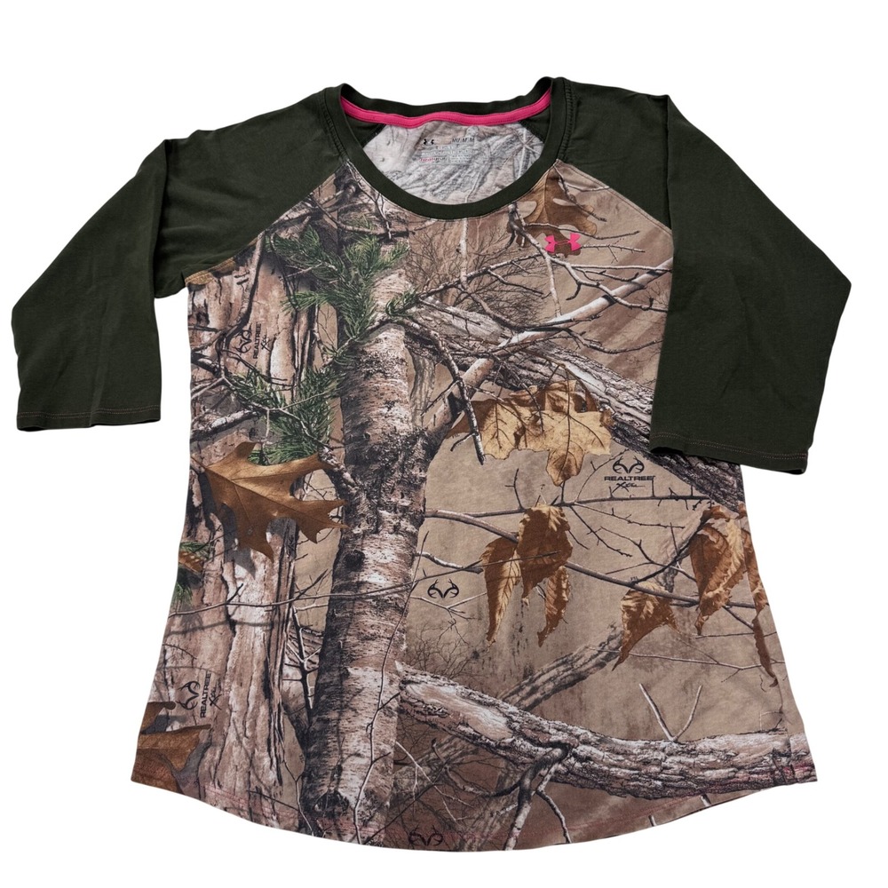 Under Armour Womens Realtree Xtra Camo HeatGear 3/4 Raglan Shirt Medium 1239920